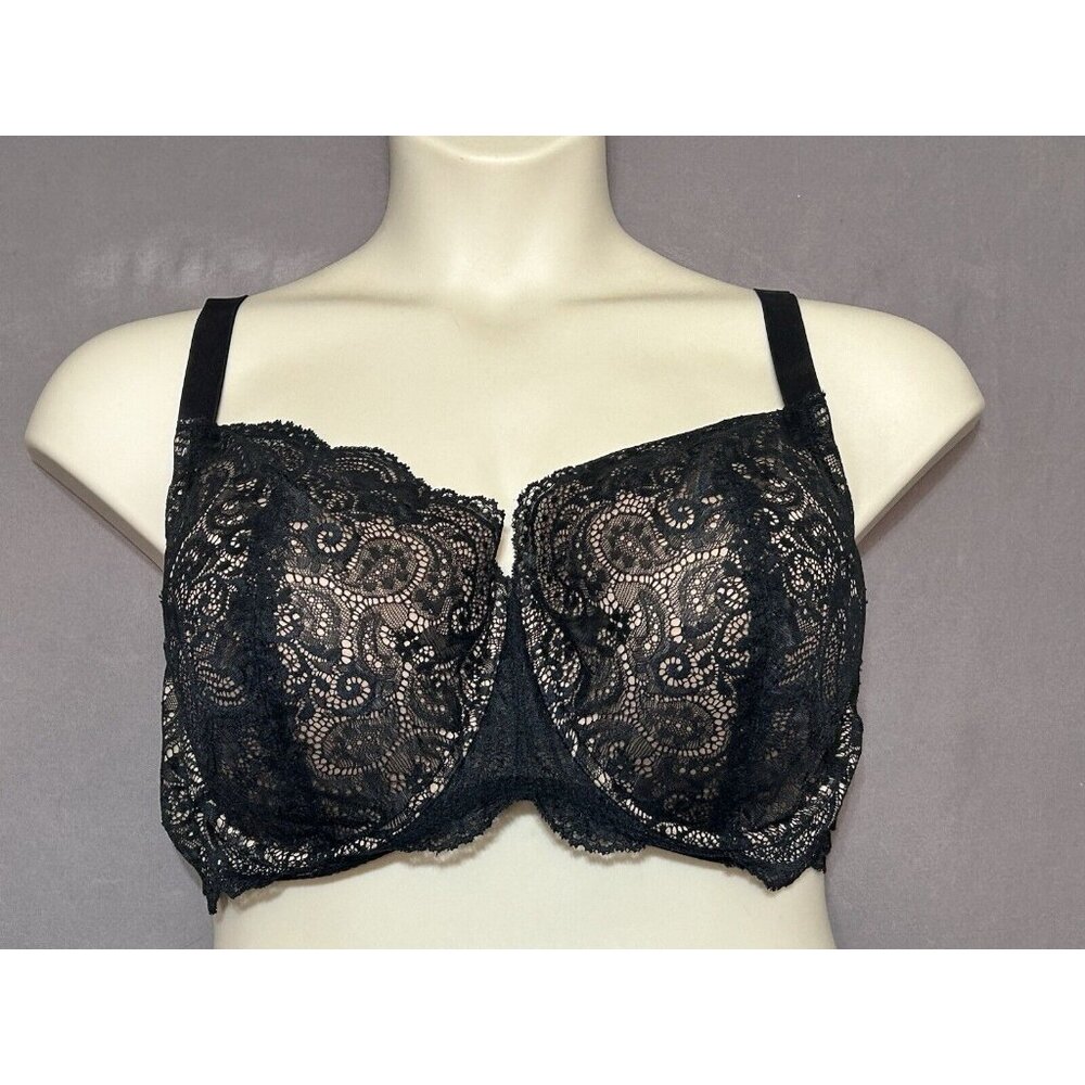 Third Love Lace Balconette Bra 42E Black Lace Lightly Lined Underwired